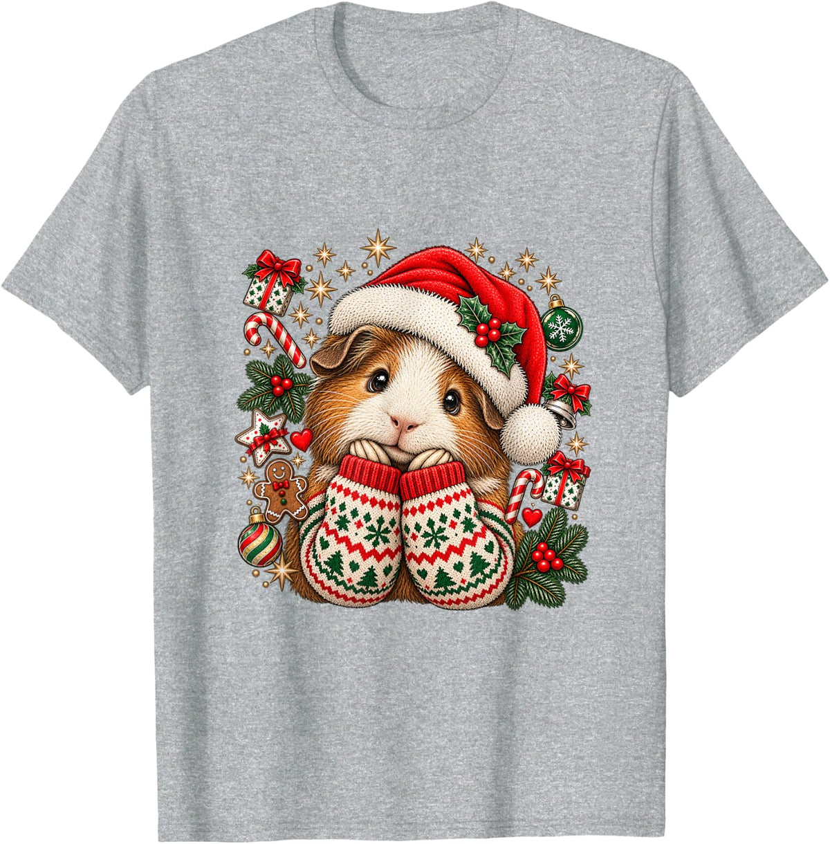 Cute Guinea Pig Christmas Santa Hat Holiday Cavy Pet Lover T-Shirt - Heather Grey