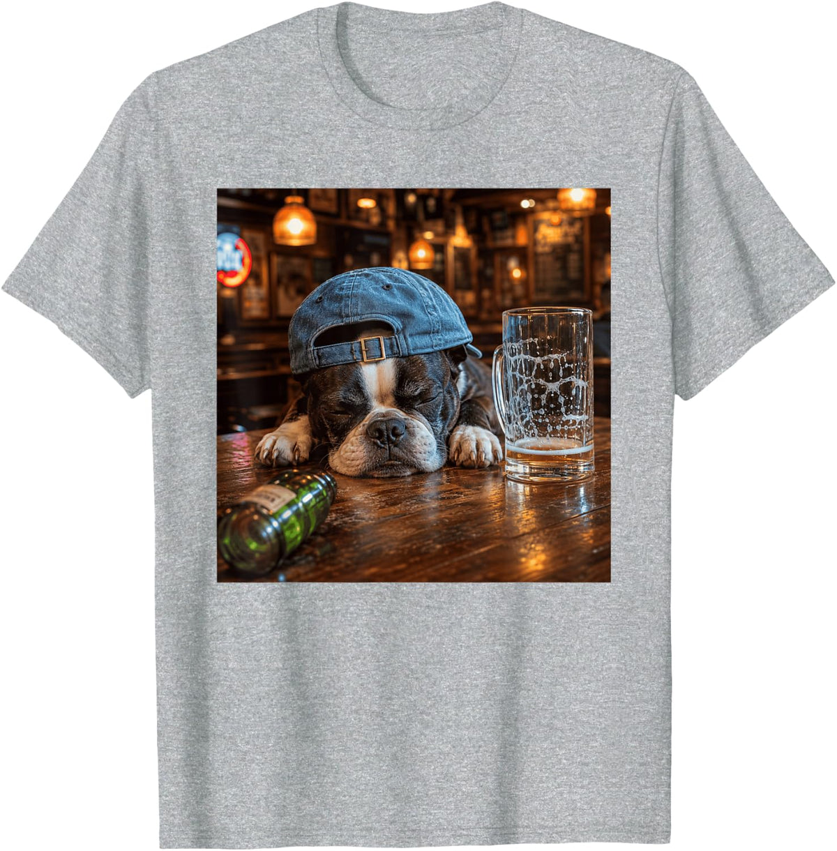 Boston Terrier Drinking Beer Funny Dog Meme Men Women T-Shirt - Heather Grey