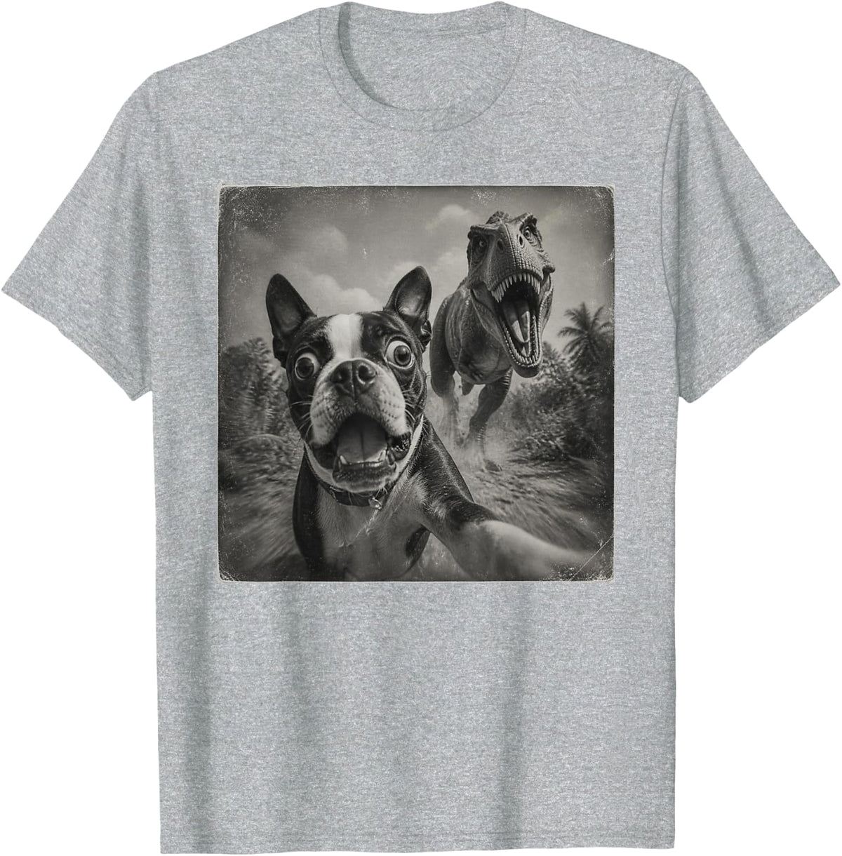 Funny Boston Terrier T-Rex T-Shirt - Heather Grey