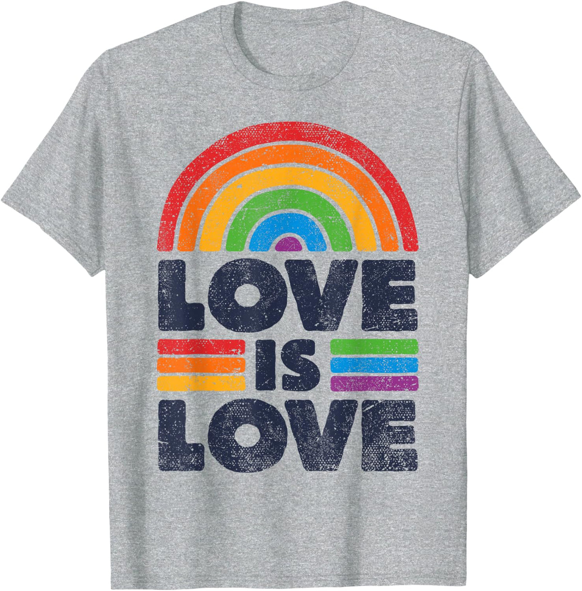LGBTQ Love Is Love Gay Pride LGBT Ally Rainbow Flag Vintage T-Shirt - Heather Grey