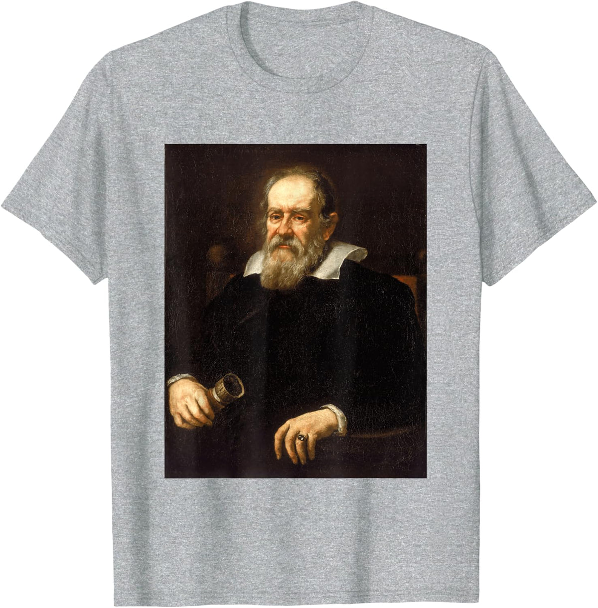 Galileo Galilei Italian Astronomer Oil Portrait Art T-Shirt - Heather Grey