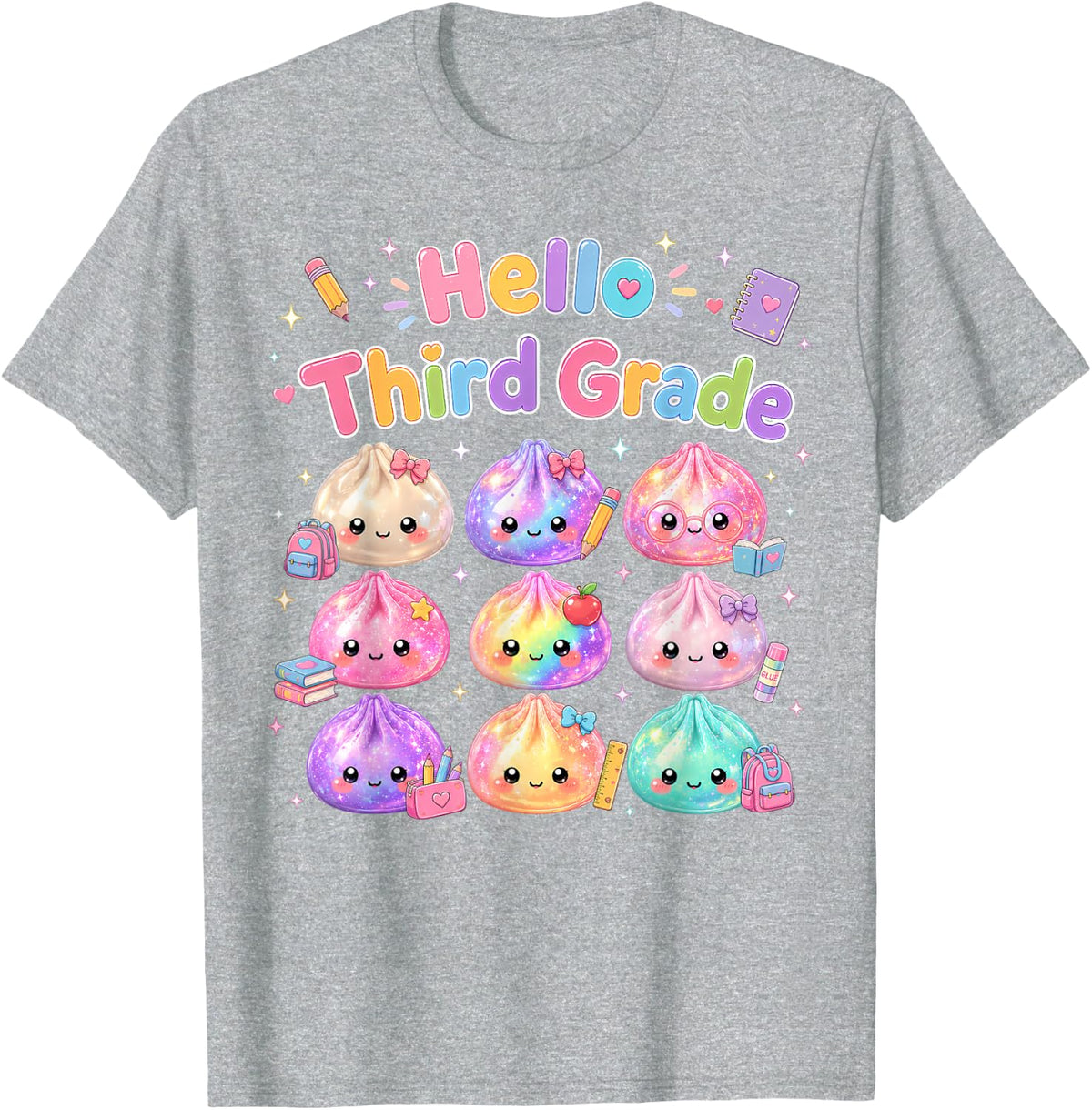 Hello Third Grade Teacher First Day of 3rd Grade Dumpling Tees T-Shirt - Heather Grey
