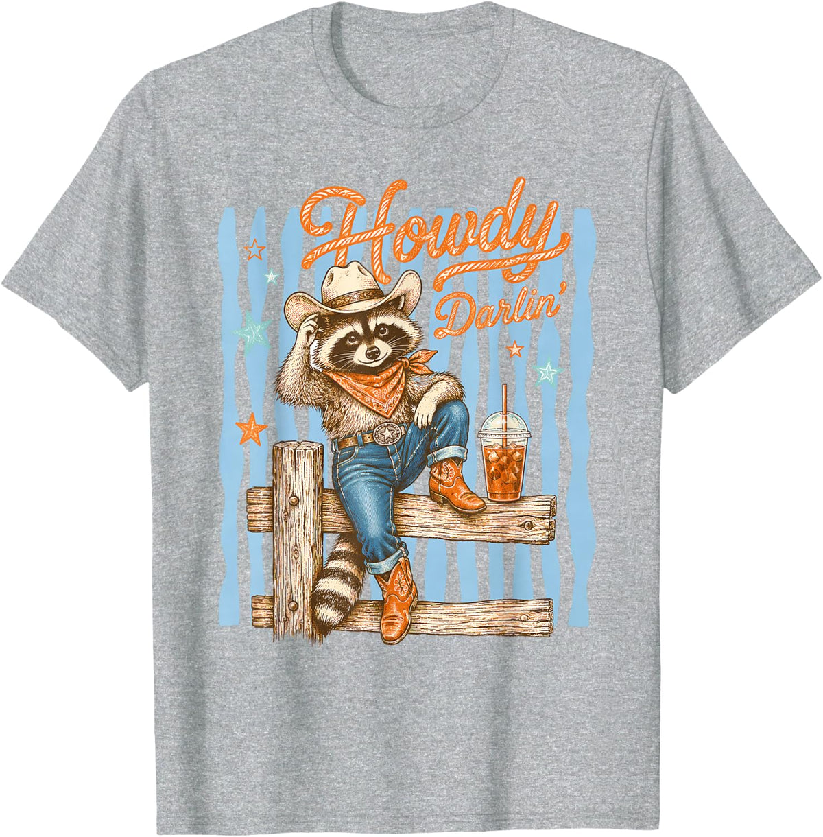 Funny Western Raccoon Cowgirl Shirt Women Howdy Darlin Trash Panda Cowboy Tees T-Shirts - Heather Grey