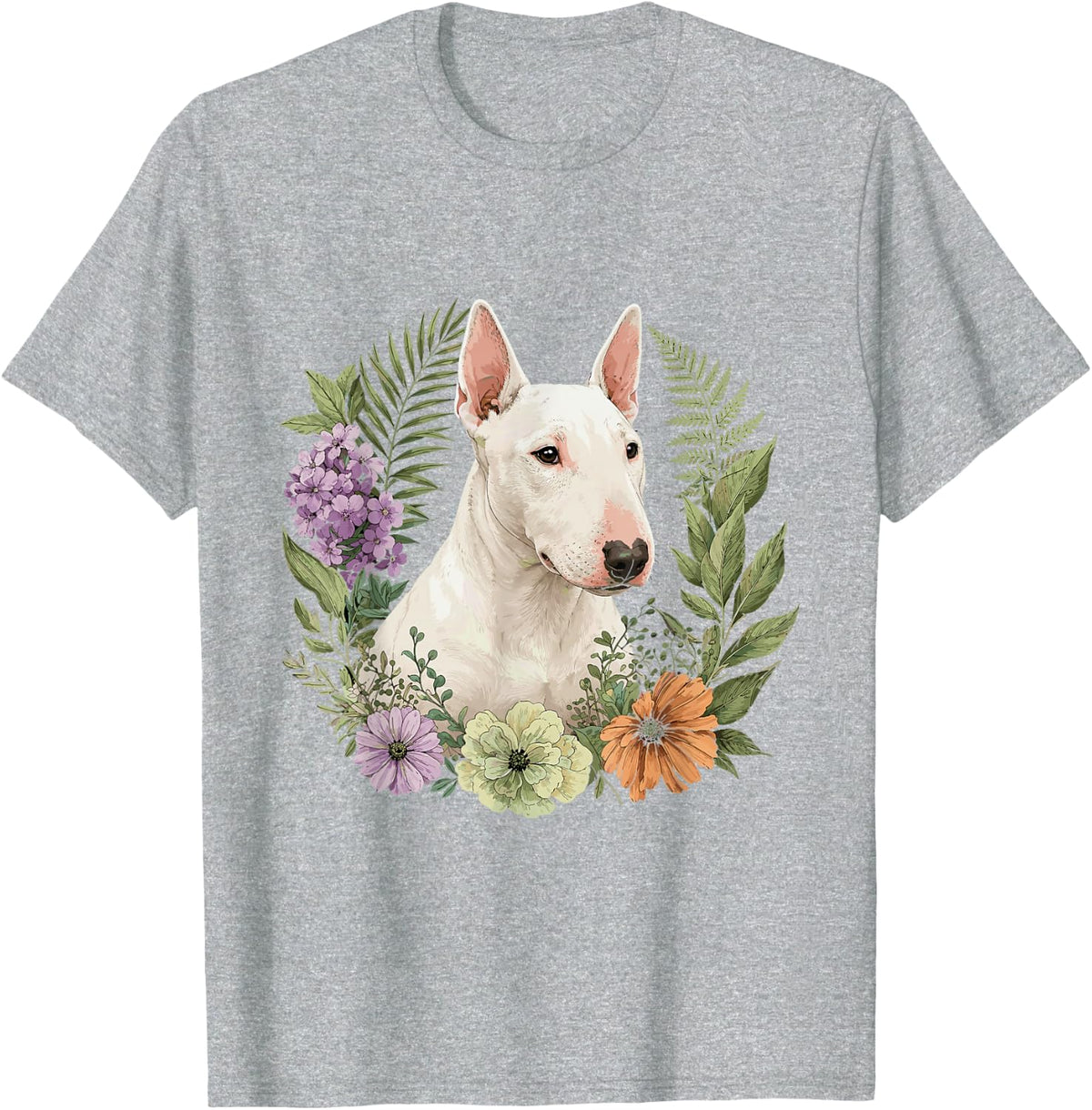Dog Owner Dog Enthusiast Flowers Miniature Bull Terrier T-Shirt - Heather Grey
