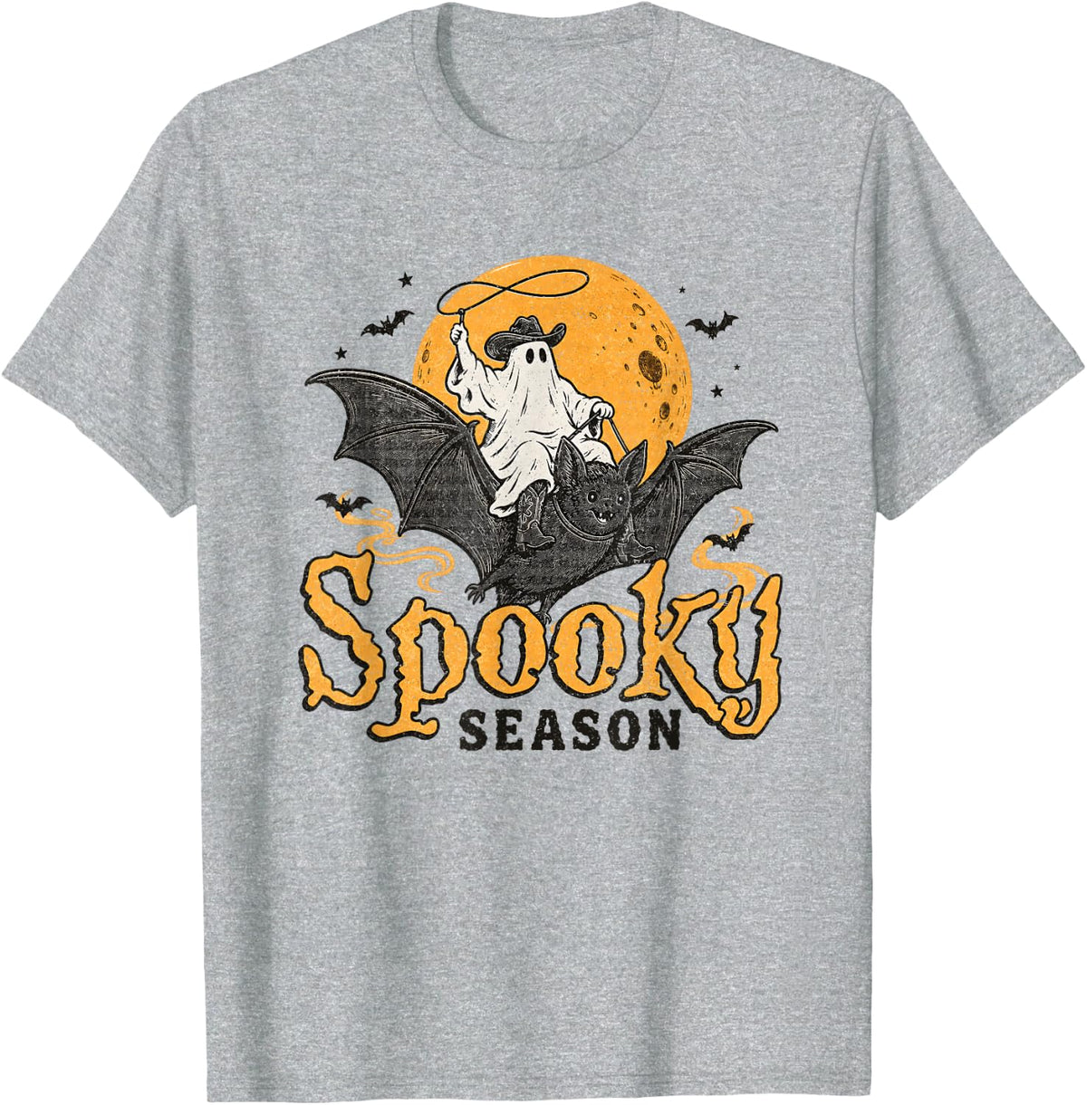 Spooky Season Funny Cowboy Ghost Pumpkin Halloween Costume T-Shirt - Heather Grey
