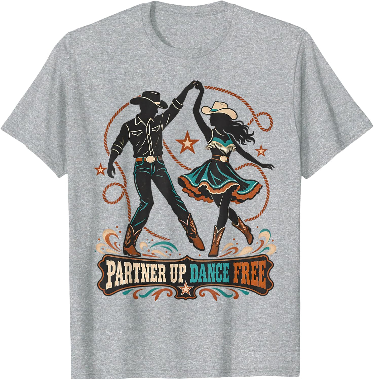 Partner Up Dance Free Line Dance Western Couple T-Shirt - Heather Grey