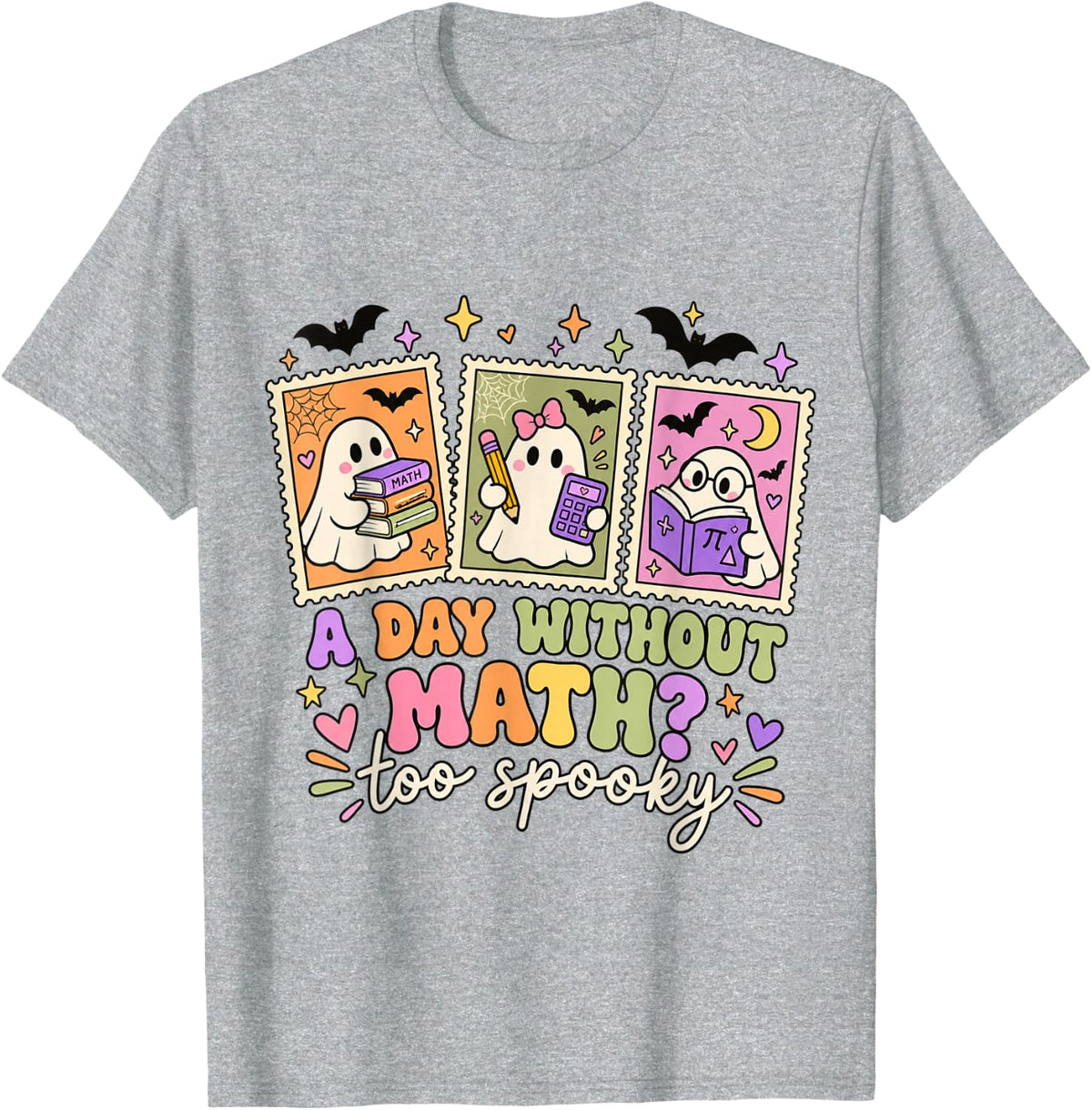 Halloween Math Teacher Ghosts Funny Classroom Math T-Shirt - Heather Grey