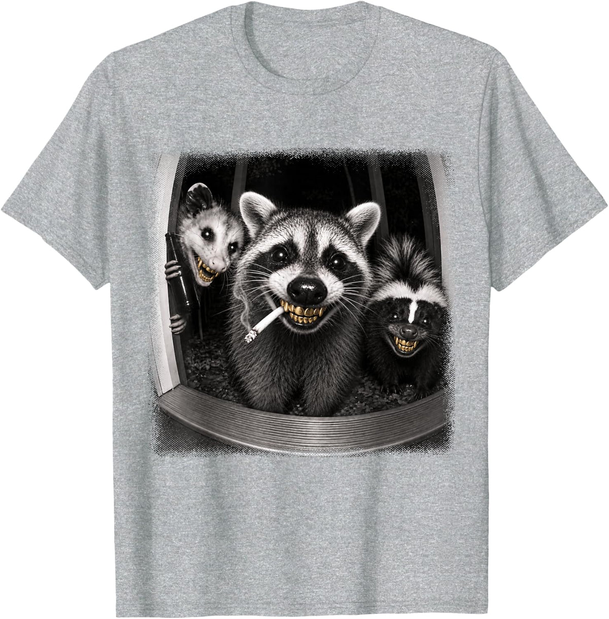 Night Trash Panda Crew Raccoon Opossum Skunk Meme T-Shirt - Heather Grey