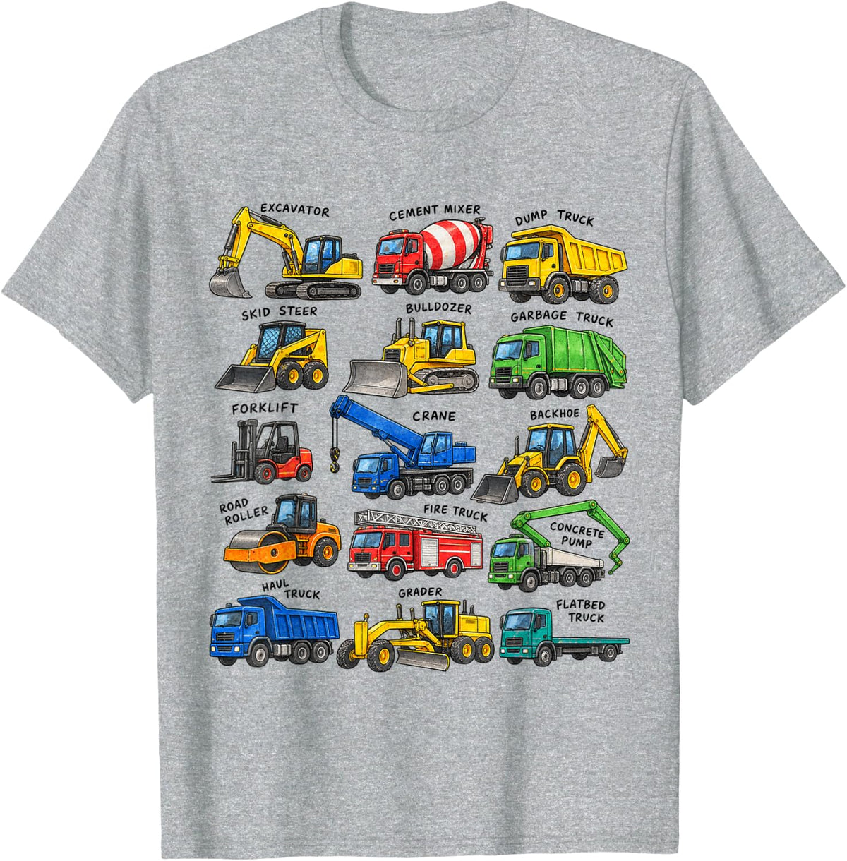 Construction Vehicles Heavy Equipment Trucks Machines T-Shirt - Heather Grey