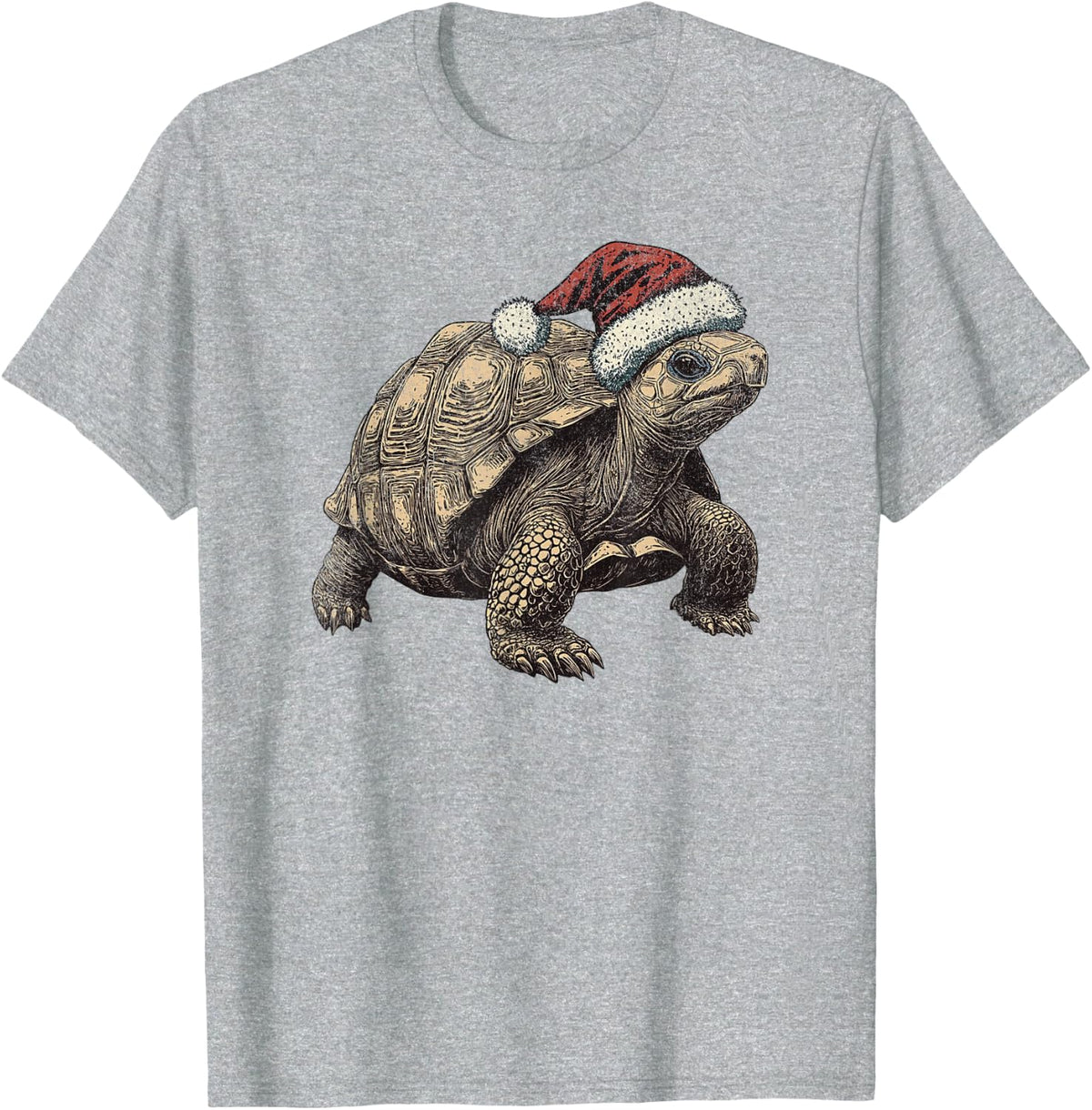 Festive Tortoise in Santa Hat Christmas T-Shirt - Heather Grey