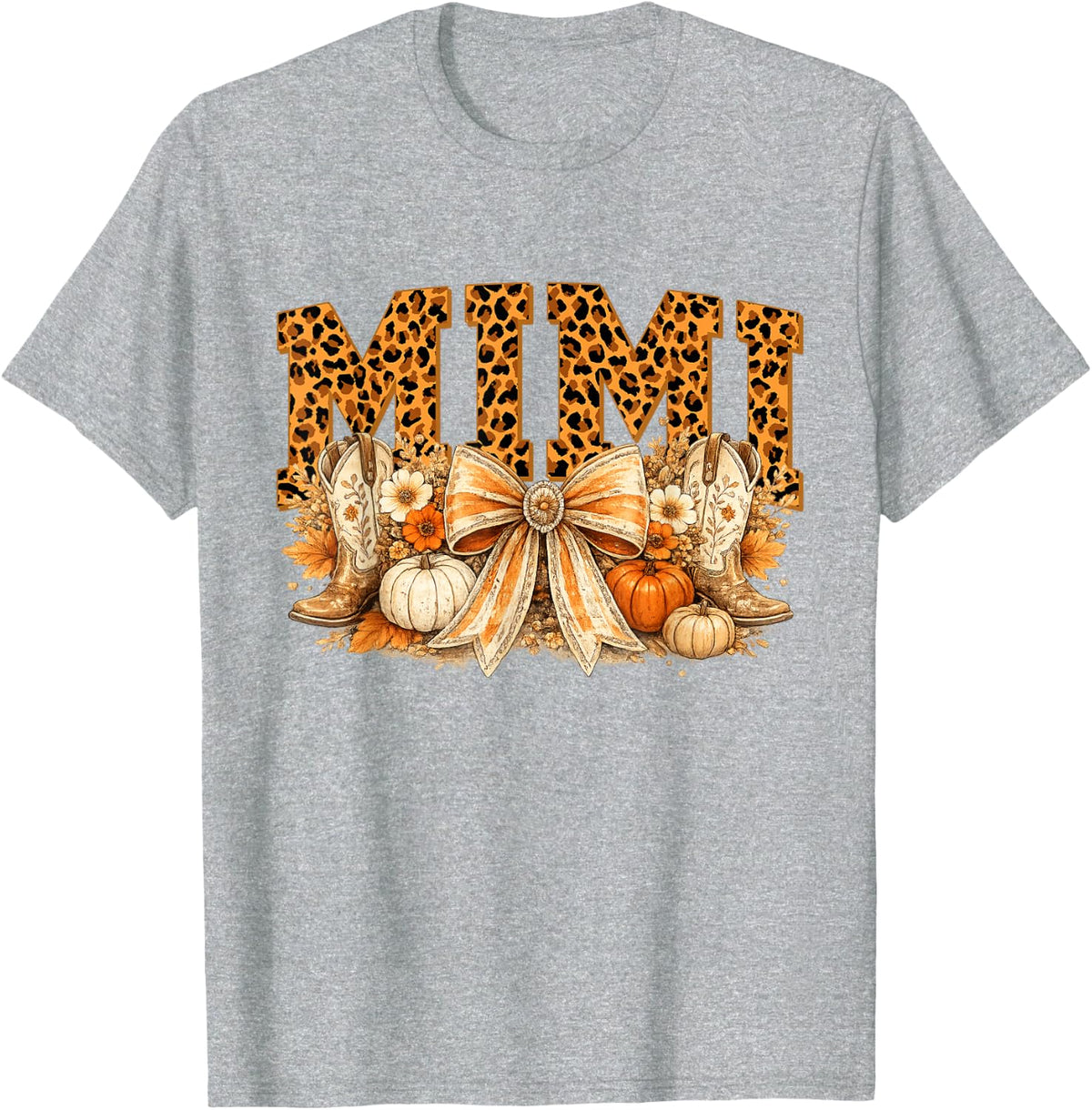 Mimi Autumn Floral Pumpkin Fall Thanksgiving T-Shirt - Heather Grey