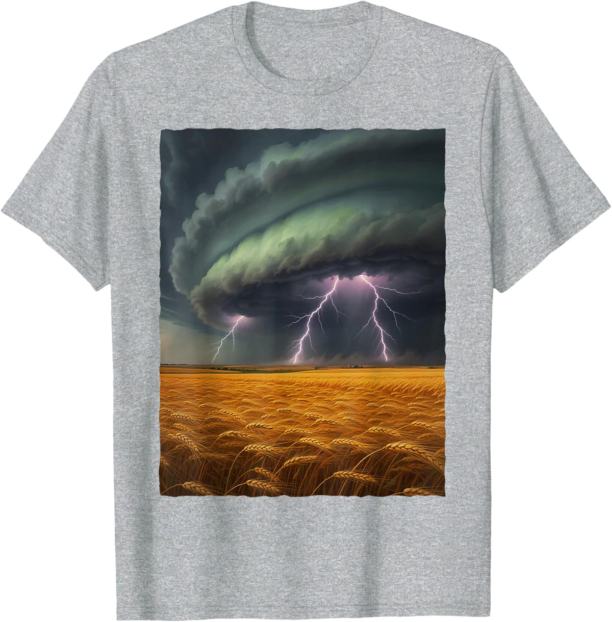 Thunderstorm Lightning Storm Chaser Midwest Wheat Field T-Shirt - Heather Grey