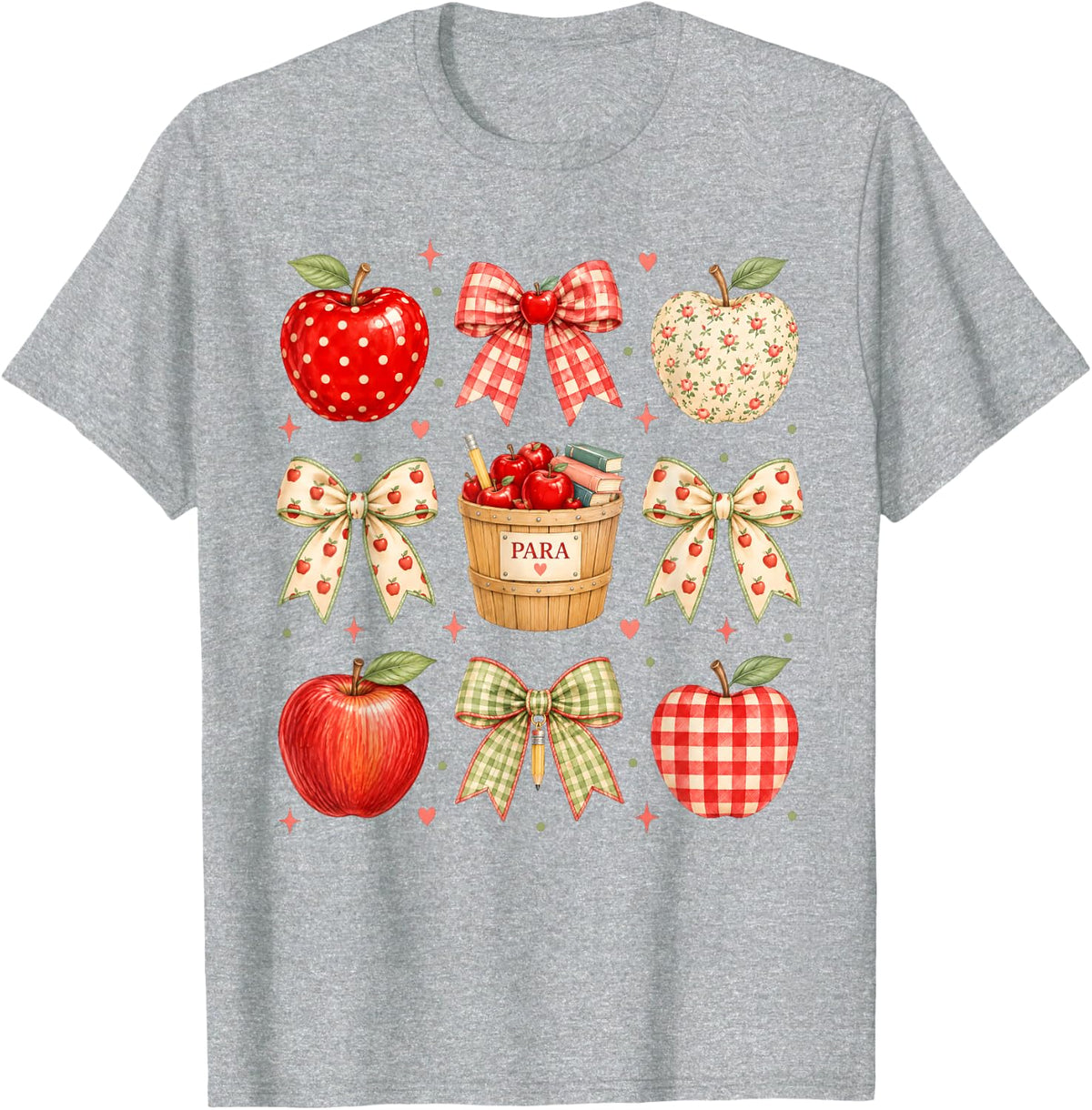 para Paraprofessional Apple Bow Teacher Aide T-Shirt - Heather Grey
