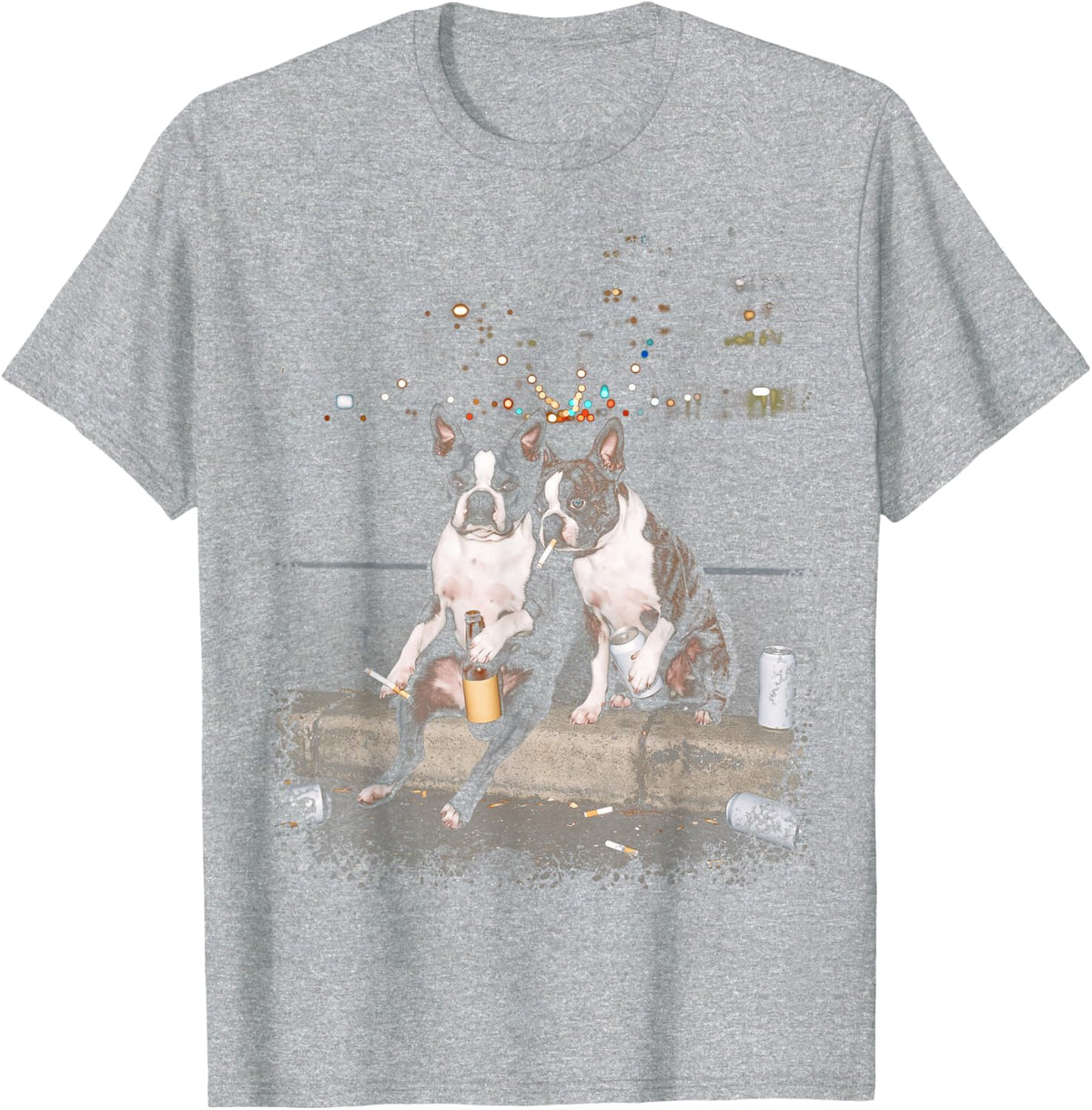 Funny 2 Smoking Boston Terrier Dogs Drinking Beer Meme T-Shirt - Heather Grey