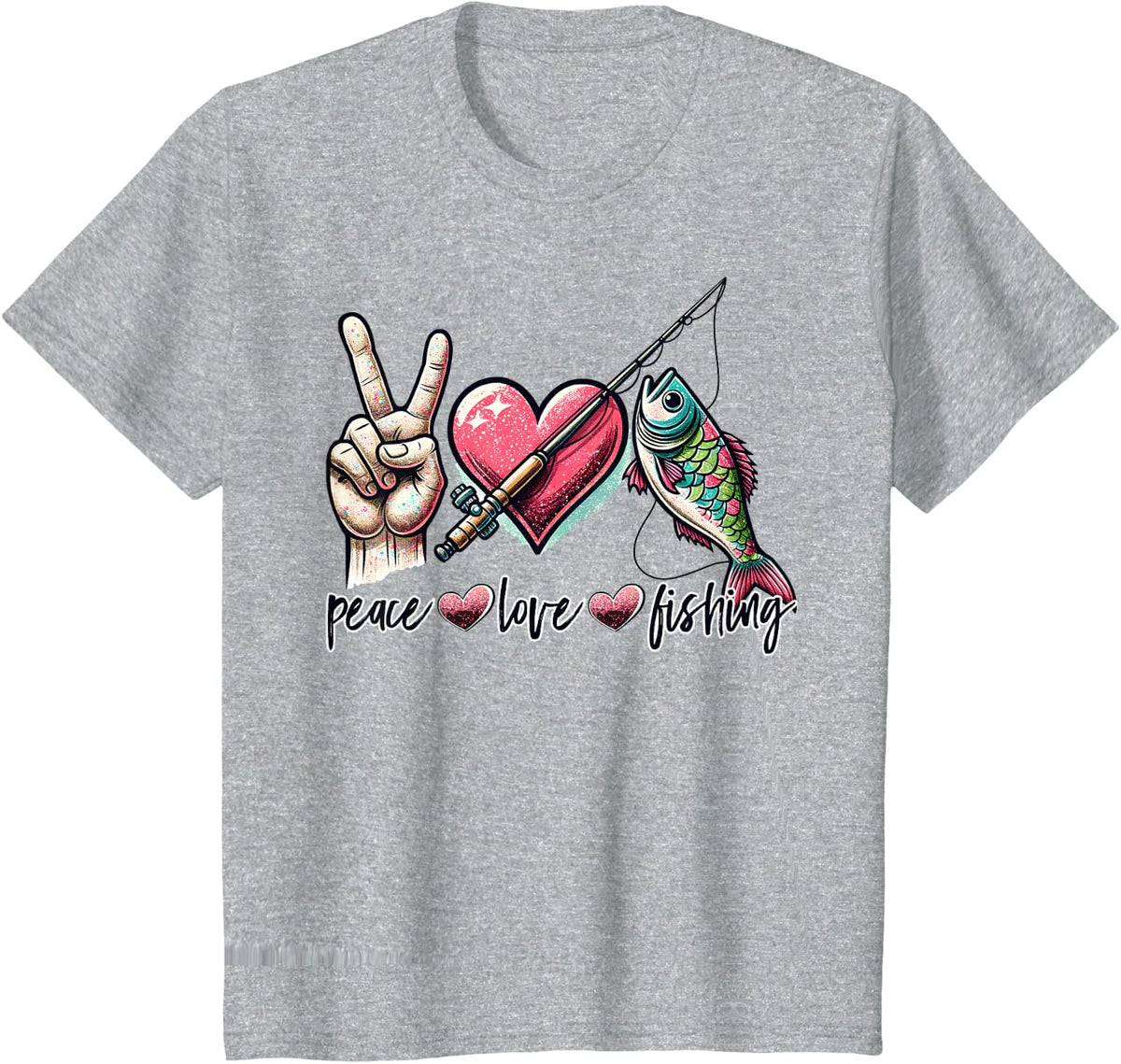 Funny Fishing "Peace Love Fishing" Camping Family Vacation T-Shirt - Heather Grey
