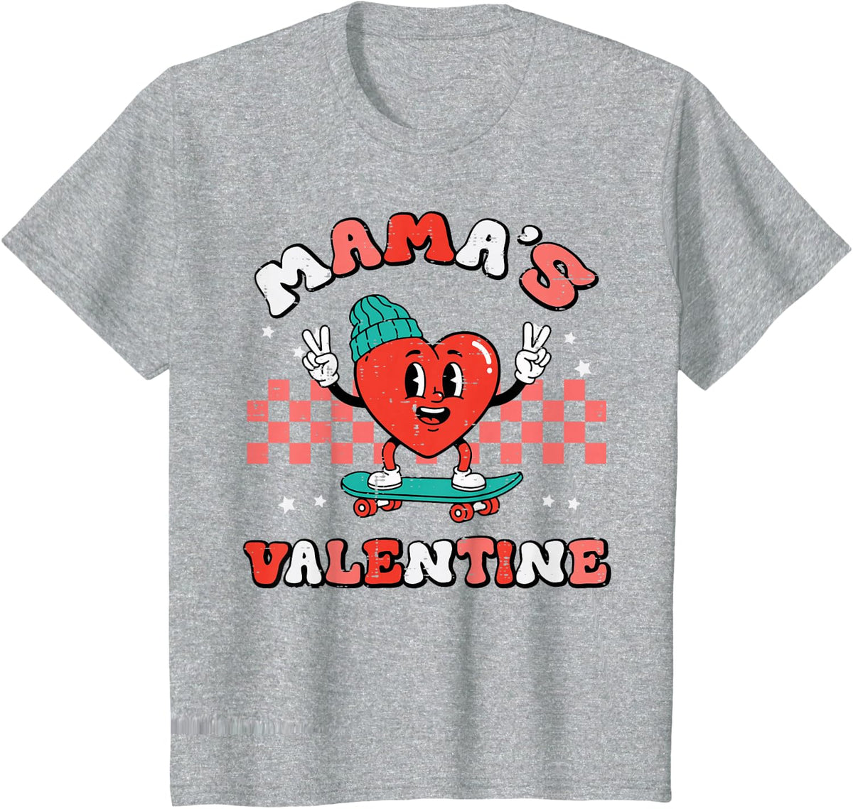 Kids Mamas Valentine Heart Skate Valentines Day Toddler Boys Kids T-Shirt - Heather Grey