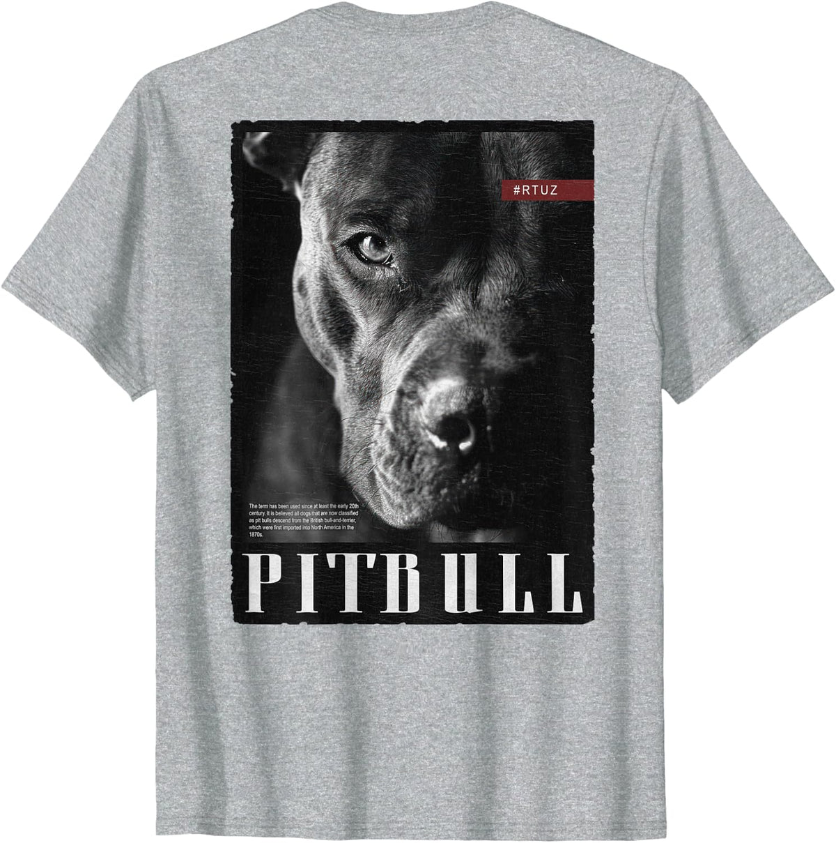 Wild Dog Pit Bull Terrier Portrait Bulldog Backprint Pitbull T-Shirt - Heather Grey